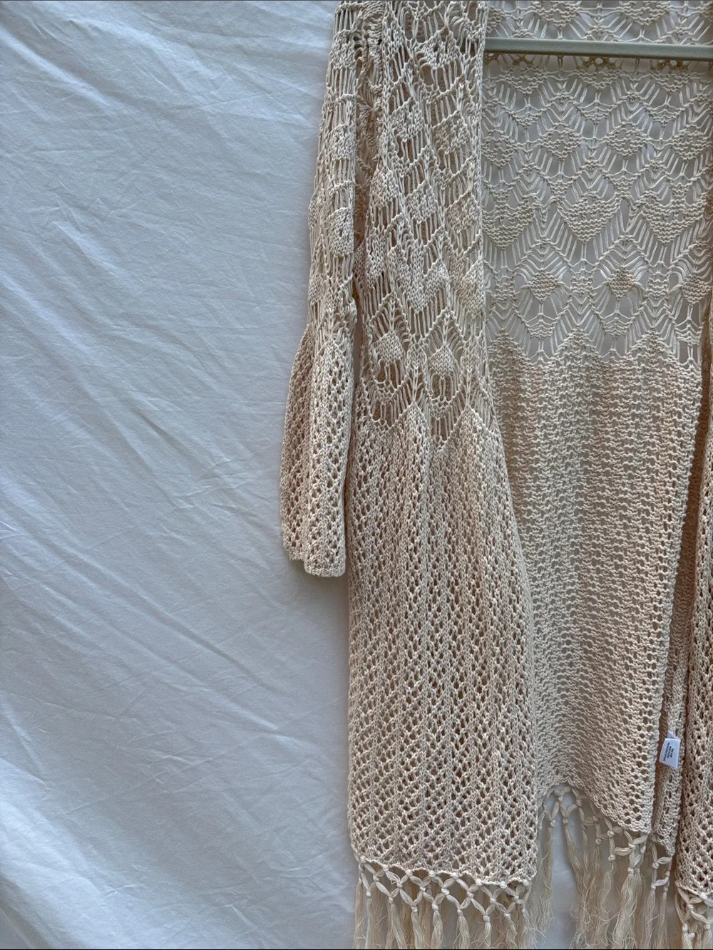 Olivia Sky Cream Open-Knit Fringe Duster Cardigan
